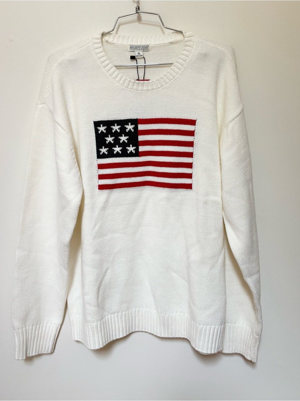 Brand New Mighty Fine White Flag USA Crewneck Sweater